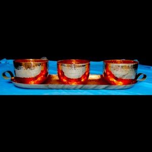 Copper stemless bar accessories. Hand hammered vintage mug style + tray